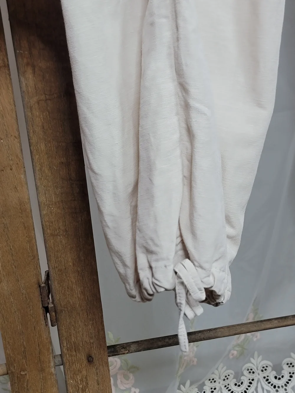 H&M Linen Blend Jogger Pants Cream Drawstring Ankle Tie Boho Resort Small